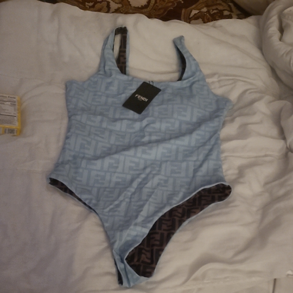 Fendi Light Blue Patterned Swimsuit/ Reversable/ Not Auth.